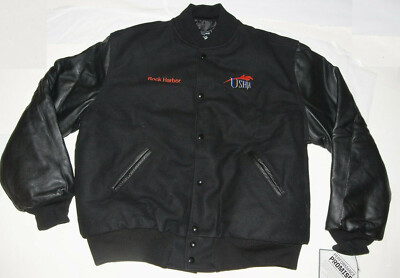 2018 NWT HOLLOWAY WOOL/LEATHER JACKET! PALM BEACH, FL EQUESTRIAN EMBROIDERED! XL