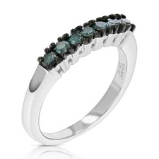 3/8 cttw Blue Diamond Ring Wedding Band .925 Sterling Silver 7 Stones Round