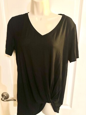 MATTY M WOMENS V NECK TWIST FRONT TEE TOP SHIRT BLACK 1672890 PLUS SIZE IS AVAIL