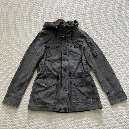 NWOT LEVI’S Womens Red Tab Sz M Grey Anorak Jacket Hooded Zip Up Lined W/Buttons - Picture 4 of 14