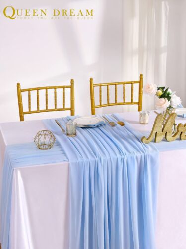 5 Pieces 10Ft Wedding Table Runner Blue Chiffon Table Runners Sheer Wedding A... - Picture 2 of 7