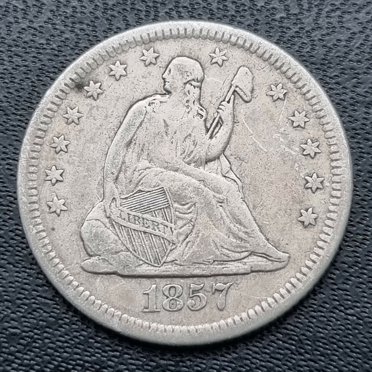 1857 O Seated Liberty Quarter 25c Better Grade VF - XF