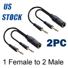 2X 1 Female to 2 Male 1/4" 6.35mm TS Dual to Mono 1/4" Y Splitter Cable Adapters