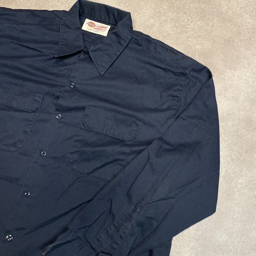 Dickies Shirt Mens Y2K Long Sleeve Button Up Workwear Top, Navy Blue, XL image 4