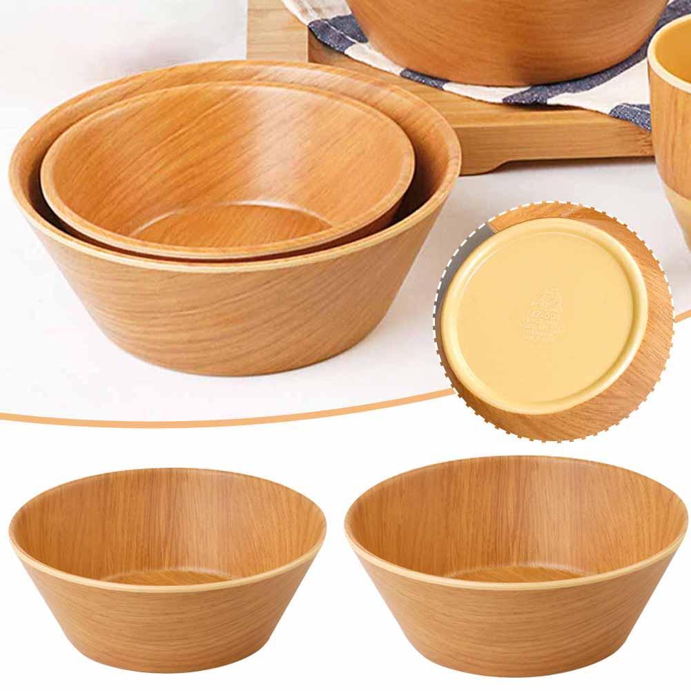 Japanese Wood Grain Plate Rice Bowl Fruit Salad Bowl Household