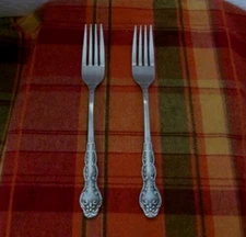 'Nancy' by National Stainless, 2 Dinner Forks, Japan, Black Accent