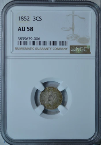 1852 3 cent silver, NGC AU58