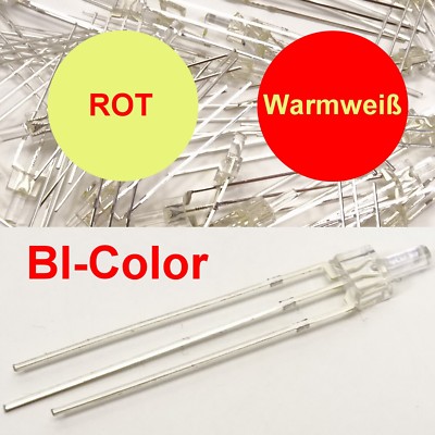 Tower LED 2mm Bi Color Warmweiß/Rot Klar gem. Anode Stückzahl Wählbar F10/1