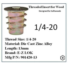 E-Z LOK 1/4-20 Flanged Die Cast Zinc Hex-Drive Threaded Insert for Wood (25 Pcs)