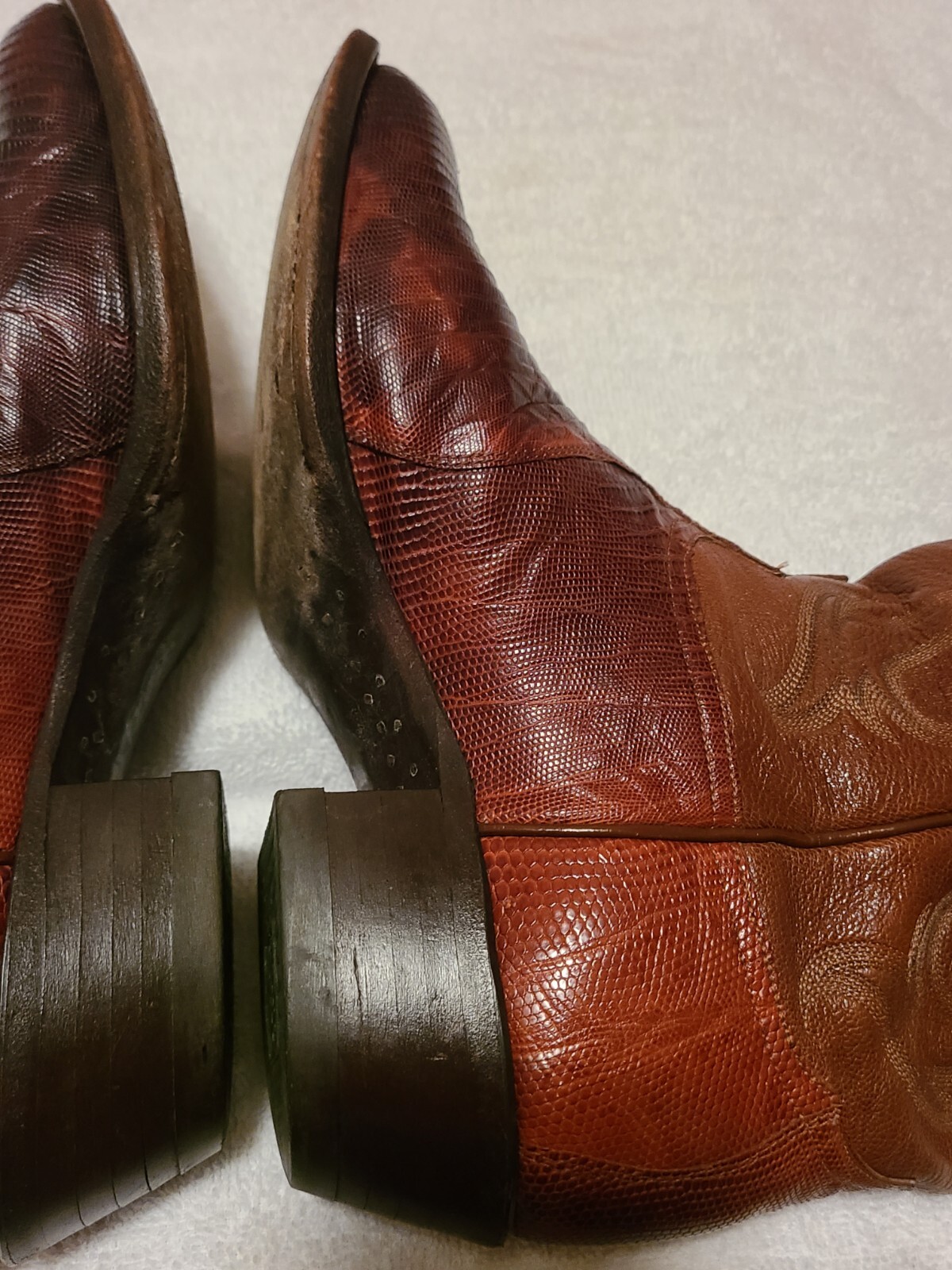 TONY LAMA PEANUT BRITTLE TEJU LIZARD & LEATHER COWBOY BOOTS CZ812 MEN'S