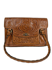 PATRICIA NASH Sanabria Tooled Rose Floral Brown Leather Satchel Handbag