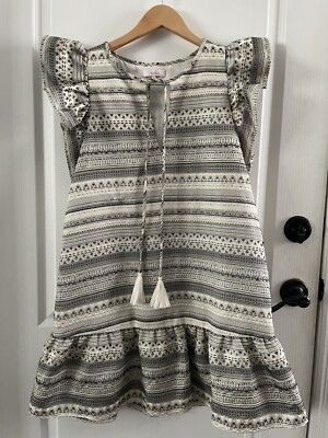 Parker Flutter Sleeve Ruffle Bottom Lined Dress Women s Size S V-Neck Tassels