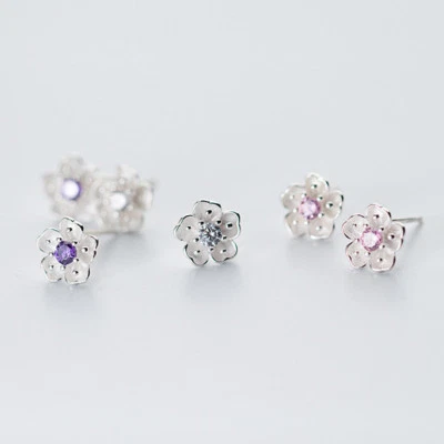 Ohrstecker Kirschblüte Sterling Silber 925 Zirkonia Damen Ohrringe Blume - Bild 1 von 4