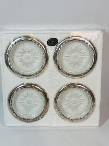 Godinger Silver & Crystal Coaster Set Of 4 Sealed Made In Italy VTG