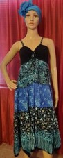 blue dress straps spaghetti batik L XL 1X 2x