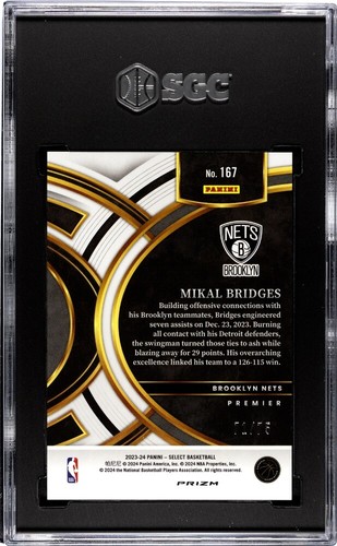 2023-24 Select Mikal Bridges Premier Level White Disco Prizm /75 SGC 10 Gem Mint - Picture 2 of 2