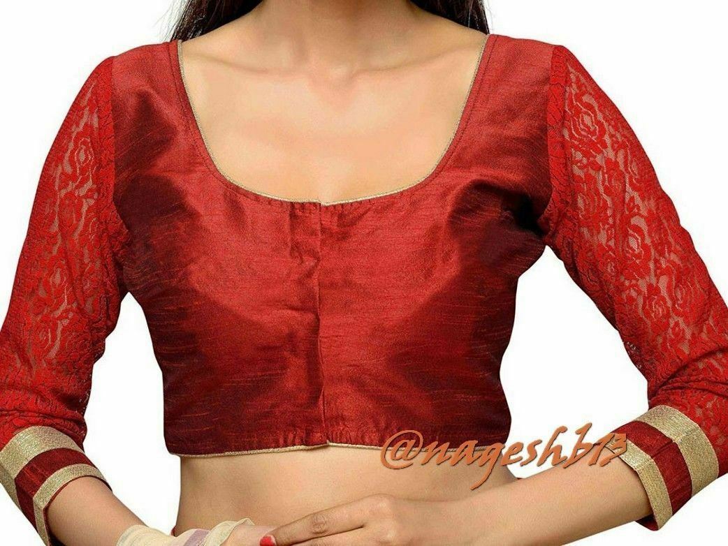 Readymade Saree Blouse, Dupion Silk Net Sleeve Blouse, Designer