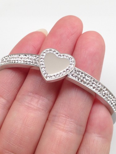 Stainless Steel Cz Eternity Heart Bangle Bracelet Women's 6.5" 6mm