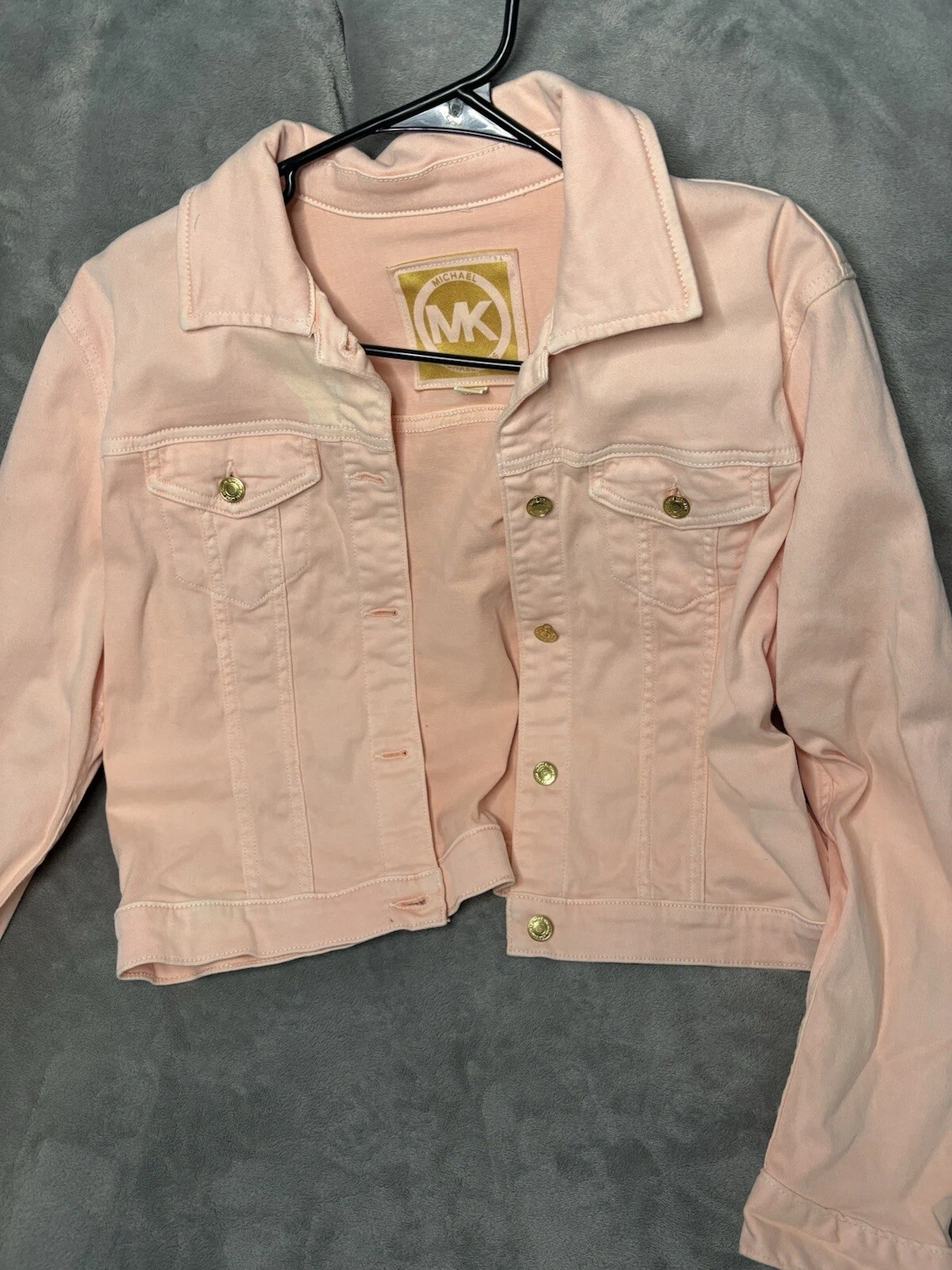 Giacca denim elasticizzato Michael Kors MK rosa pesca bottoni oro taglia large usata in ottime condizioni