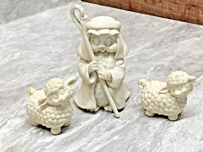 Vintage Unpainted Sonshine Promises Bluebird W/2 Lambs By Gretchen Clasby