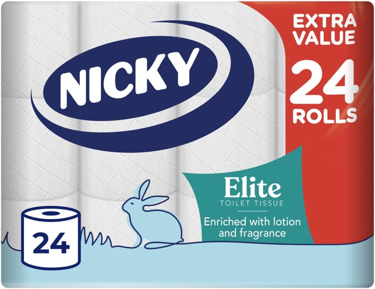 Nicky Elite Scented Toilet Tissue - 24 Rolls of White Toilet Paper, 3-ply, Talc