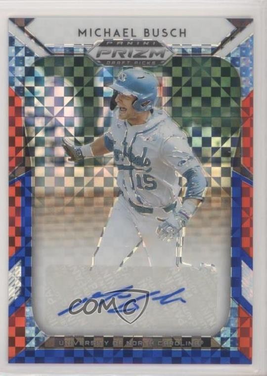 2019 Panini Prizm Draft Picks Red White & Blue 30/99 Michael Busch #35 Auto u6m