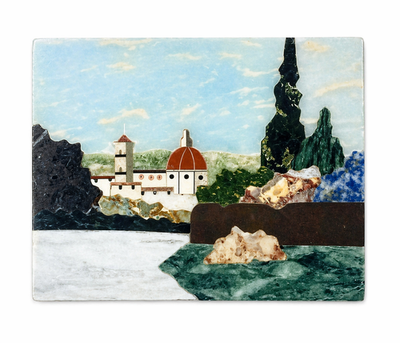 真作】＜Renzo Paoletti＞イタリア人画家 油絵 田園風景 共シール 真作