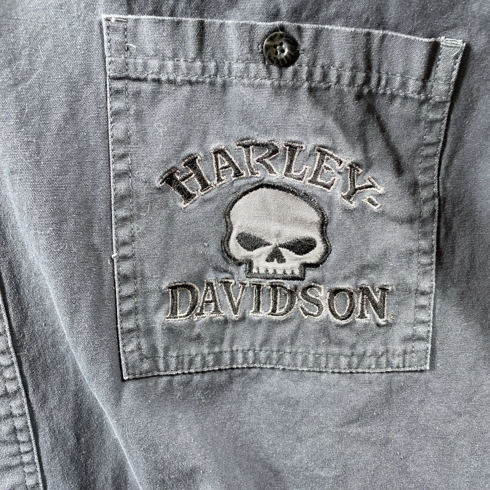 Harley Davidson Cut Off Button Down Shirt Vest Gray Biker Skull Men’s 3XL - Image 4 of 4