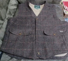 Woolrich Vest Mens XL  Wool Wood Herringbone Check Sherpa Lined Zipper Outdoor