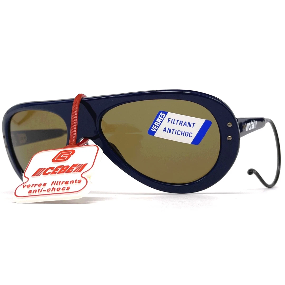 1980’s CEBE France Sports Glasses w/ Side Shields, White, Deadstock/NWT CÉBÉ Vintage 80s Sunglasses Mirror Lens – Red Blue Alpine  main image 2
