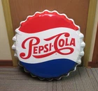 Vintage PEPSI-COLA Large Embossed Bottle Cap Soda Tin Sign w/Great Colors ~ LQQK
