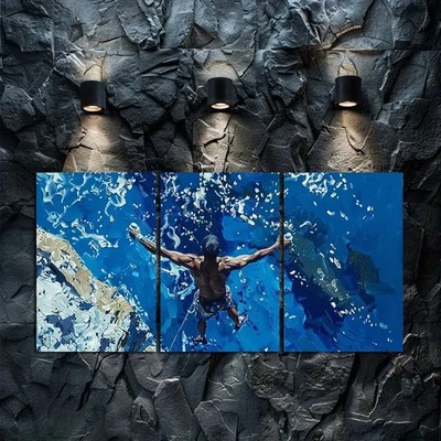 3pcs Man Engaged in Deep Water Soloing Metal Print Ready to Hang Art