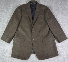 Jos A. Bank Brown Glen Plaid Wool Tailored Fit Blazer Sport Coat Jacket Size 44L