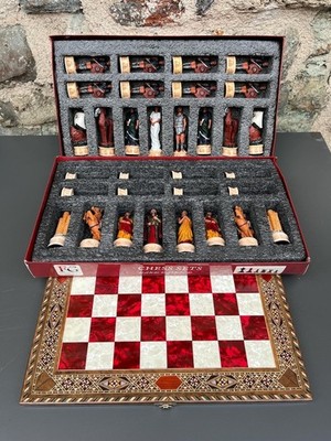 Chess Set Trojan & Spartan   X Large 17'' Inlaid Wooden Board | Luxury Gift 