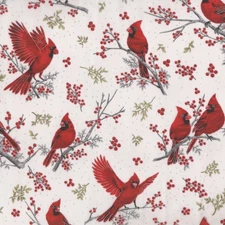 Hoffman - Berries And Bitch - Birds With Berries - Ice/Silver, Fabric BTY