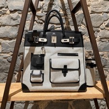 Hermès 2021 Black Evercalf Leather Toile H HAC Cargo Birkin 40 Bag