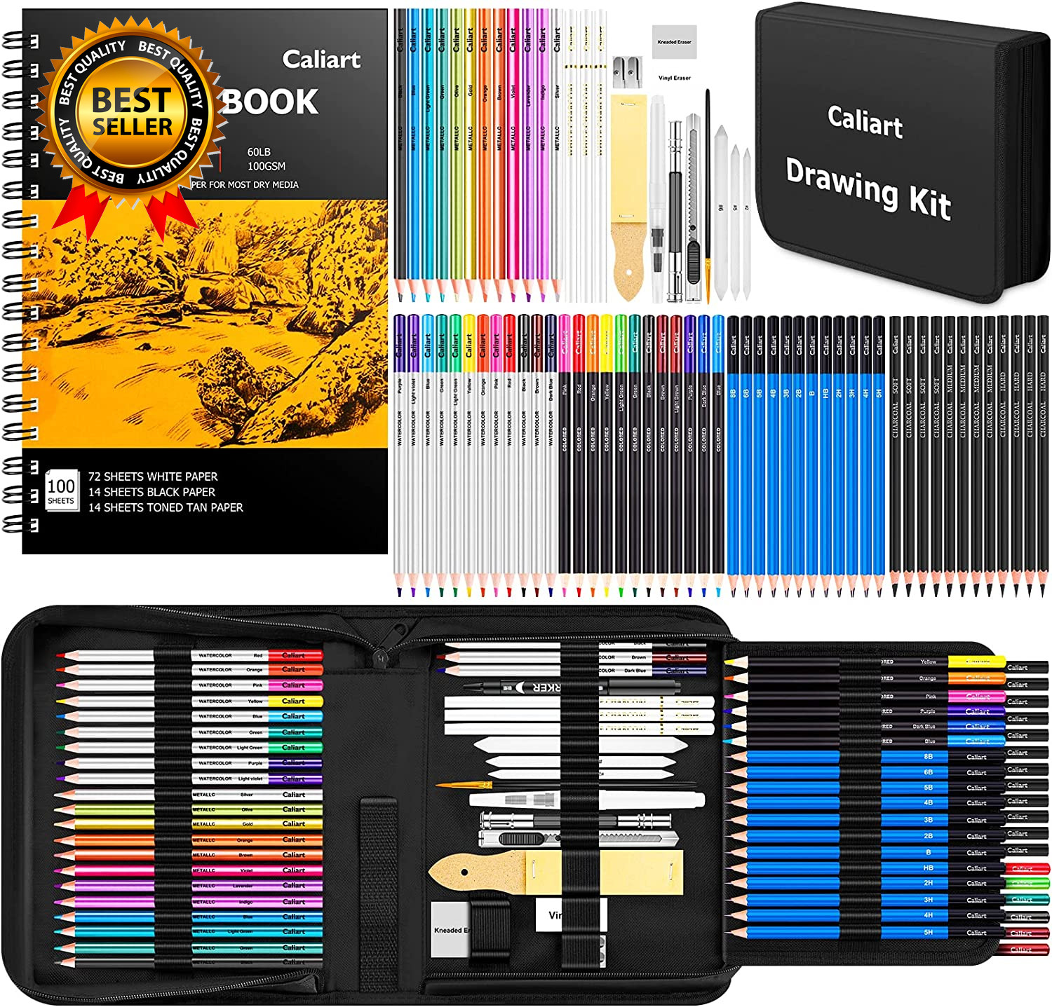 176PCS Art Supplies Sketching Kit with 100 Sheets 3-Color Sk