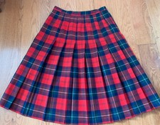 VTG 1950's era Pendleton Red Plaid Pleated Skirt W 100 Virgin Wool USA Size 12