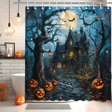 Halloween Haunted House Shower Curtain Halloween Castle Scary Horror Forest P...