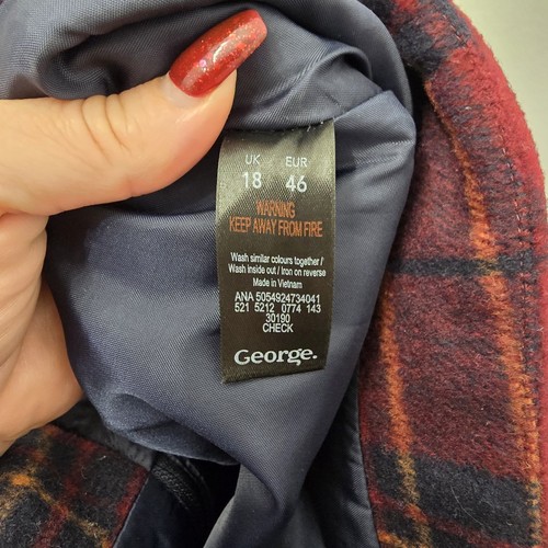 George Tartan Check Wrap Style Wool Like Short Skirt Size 16 18 Burgundy Blue - 第 15/16 張圖片