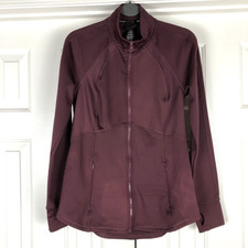 Spyder Womens Active Jacket Large Burgundy Maroon Full Zip Thumb Holes Pockets