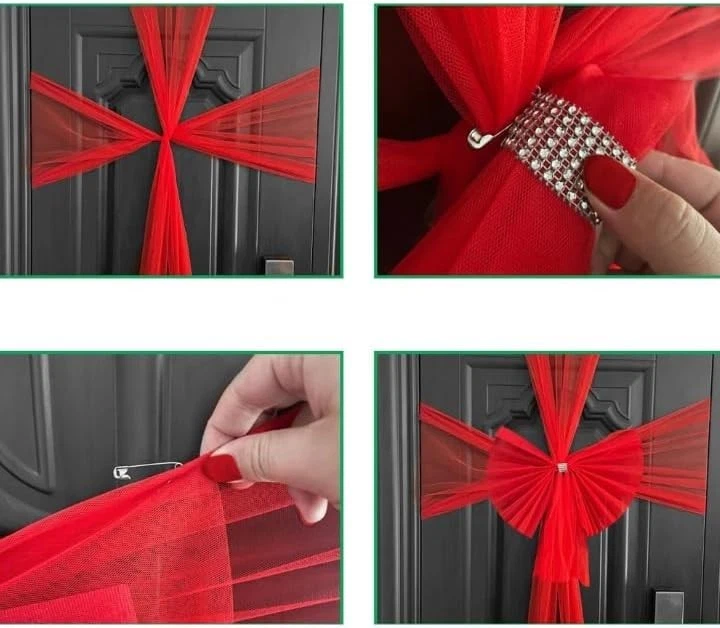 Arco de puerta rojo luces LED plateadas malla grande lujo decoración navideña Navidad Reino Unido Foto 4 de 4