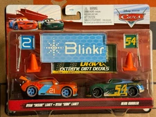 Disney Pixar Cars Ryan Inside Laney and Herb Curbler with cones, flags, banners