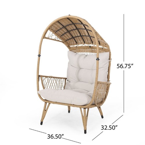 Noble House Malia Outdoor Wicker Standing Basket Chair in Light Brown and Beige - Picture 8 of 13