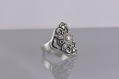 Sterling Silber 22 mm verzierter balinesischer Schild Statement Bandring 925 Gr: 7