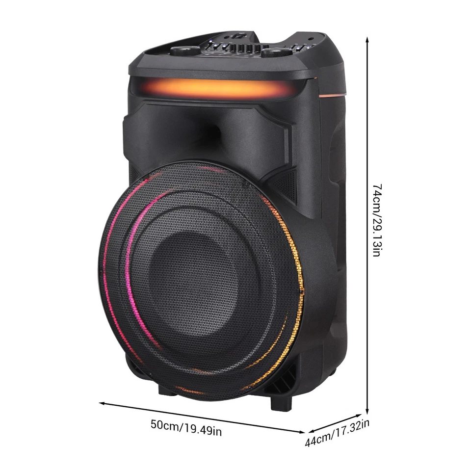 18" Portable Bluetooth Party Speaker Heavy Bass Subwoofer TWS with 2 Mics Remote - Image 3 of 4