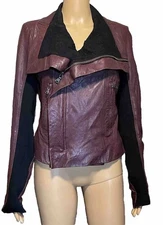 Women’s June Brown Butter Soft Leather Asymmetrical Zip Stretch Moto Jacket Sz M