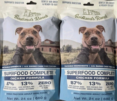 (2 Pack) Badlands Ranch Superfood Complete Chicken Air Dried Dog Food, 24 oz