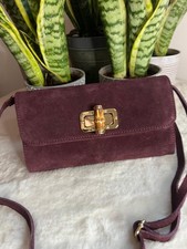 Borsa Mary pochette tracolla BORDEAUX VERA PELLE scamosciata chiusura  bambù