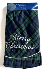 Providence Christmas Tree Skirt Navy Green Plaid 48” Merry Christmas Embroidered